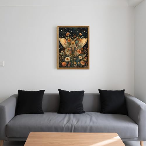 ICHZUMW Dark Cottagecore Room Decor, William Morris Moth Floral Print, Boho Witchy Mystical Home Decor, Goblincore Botanical Wall Art, Dark Academia Canvas for Bathroom Bedroom, 12x16in - color: Moth, size: 16"L x 12"W