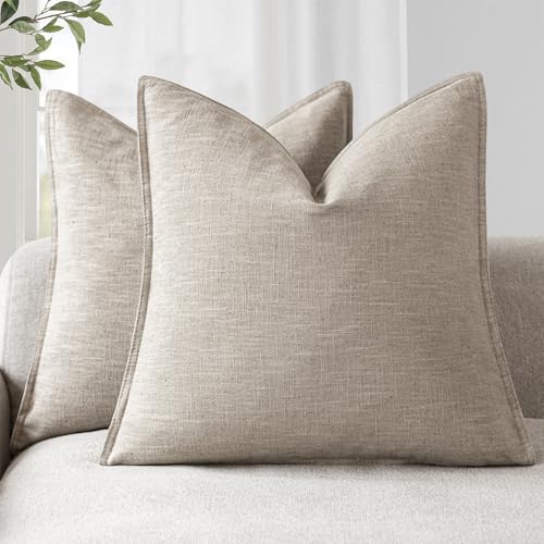 Foindtower Set of 2, Decorative Linen Solid Throw Pillow Covers Soft Accent Cushion Euro Case Boho Farmhouse Pillowcase for Chair Couch Sofa Bedroom Living Room Home Decor 16 x 16 Inch Natural Linen - color: Natural Linen, size: 16" x 16" (Pack of 2)