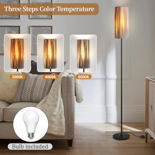 Ruiever Floor Lamp for Living Room,Rattan Boho Floor lamp,Modern Standing lamp with Hand-Worked Woven Shade (Hand Woven Shade-3 Color Bulb) - style: Hand Woven Shade-3 Color Bulb