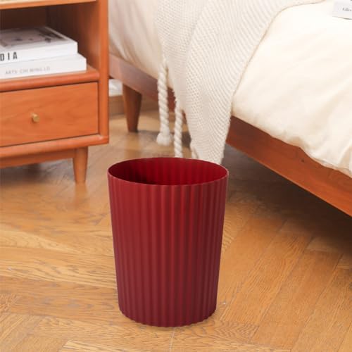 JiatuA Small Trash Can Plastic Wastebasket Round Garbage Container Bin for Bathroom, Kitchen, Bedroom, Home Office, College Dorm, Dark Red - color: Red, size: 1.8 Gallons