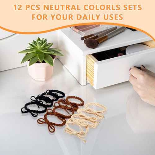 12 PCS Braided Hair Ties Bow Tie Hair Bracelets for Women Girls Elastic Hair Ties No Damage Ponytail Holders - color: Neutral