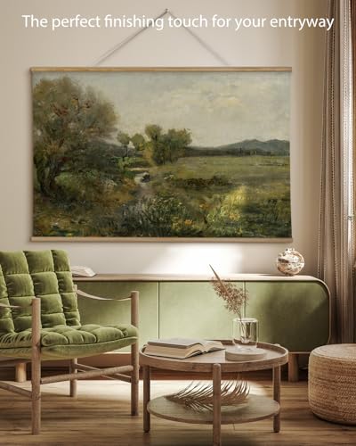 ARPEOTCY Extra Large Vintage Framed Wall Art, 36x54 Inch Creek Forest Landscape Hanging Framed Canvas Prints Scroll Wall Art Decor for Living Room Bedroom, Retro Scenery Pictures Above of Bed - color: Creek and Forest