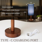 LALISU Small Table Lamp Nightstand Lamp Linen Lampshade Bedroom Wood Base Small Bedside Lamp for Night Stands, Desk Lamps for Reading Living Room, Office (LED Bulb Included) (Blue) - color: Blue