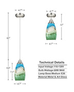 karyfine Mini Glass Pendant Lights,Blown Art Glass Pendant Hanging Light Fixtures Kitchen Island Pendant Lamp Shade with Brushed Nickel Finish for Bar Counter,Hallway,Dining Room Multi color-1P - color: Multi color-1Pack
