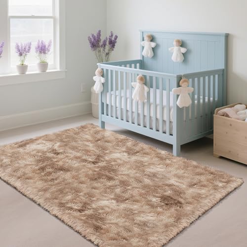 Fluffy Rug Shag Area Rug, Mottling Beige 2x4 Area Rugs for Bedroom, Small Bedside Rug, Soft Fluffy Shag Entryway Throw Rugs for Living Room Bedroom Room Home Decor - color: Mottling Orange, size: 2' x 4' (Rectangular)