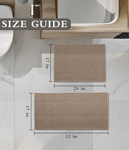 YIHOUSE Bathroom Rugs Sets 2 Pieces, Grey Ultra Thin Bath Mats Fit Under Door, Absorbent Quickly Dry Rubber Backing Braided Bath Mat Set, Non Slip Washable Bath Rugs Mat for Bathroom Floor, Grey - color: Grey, size: 2pieces