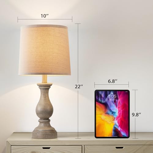 Seealle Farmhouse Table Lamps Set of 2 - Rustic Lamp for Bedroom Living Room, 22" Boho Bedside Lamps for Night Stands End Table Office Desk Lamp Nightstand with Linen Shades(Wood Painted) - color: F. Wood Painted