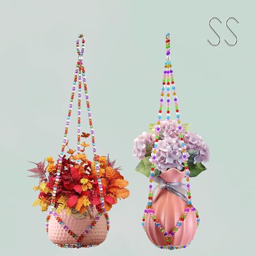2 Pack Macrame Plant Hanger, Handmade Glass Bead Plant Hanger Colorful Decorative Bohemian Hanging Planter Holder for Indoor and Outdoor Home Garden Decor. Does Not Include Flower Pot.(21'') - size: Large
