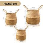 Patelai 3 Set Seagrass Belly Storage Basket Woven Plant Pot Holder with Handles for Plants Picnic Grocery Laundry(Natural Color)