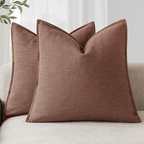 Foindtower Pack of 2, Decorative Linen Solid Throw Pillow Covers Soft Accent Euro Cushion Case Boho Farmhouse Pillowcase for Chair Couch Sofa Bedroom Living Room Home Decor 16 x 16 Inch Rust Red - color: Autumn Glaze, size: 16" x 16" (Pack of 2)