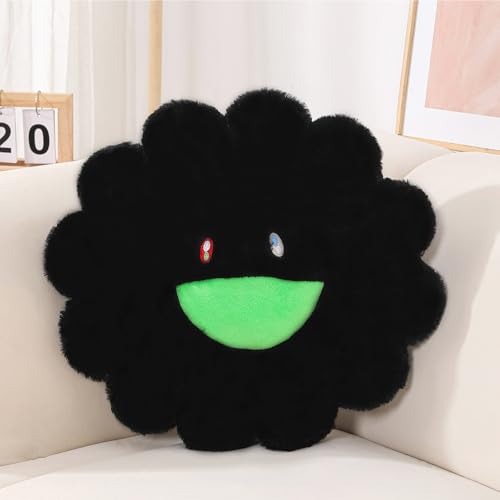 FIONOUT Black Flower Pillow, Flower Shaped Throw Pillow, Flower Face Floor Cushions Floor Pillow, Sunflower Plush Pillow, Cute Room Decor Decorative Pillows for Sofa Bedroom Car (60CM/23.6in) - color: Black-a, style: 60CM