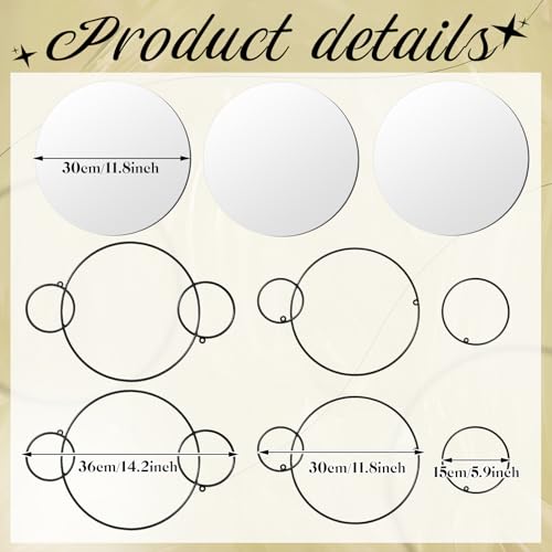 Hicarer 9 Pcs Split Decorative Wall Mirror Modern Black Wall Decor DIY Metal Wall Mirrors for Living Room Decor Circle Plates Overlapping Decorations Wall Decor Set for Hallway Entryway