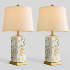 24.25" Mid Century Modern Lamp Set of 2, Vintage Farmhouse Chinoiserie Ceramic Table Lamps, Reflective Gold Leaf Pattern Bedside Lamps for Bedroom Living Room Nightstand, White & Gold - style: Reflective Gold Leaf