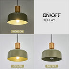 Contemporary Pendant Lighting,12 inch Pendant Lamp,Wood and Brass Accent,Adjustable Metal Hanging Light Fixture for Kitchen, Dining Room, Green - color: Deep Green