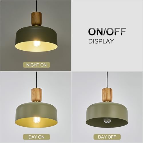 Contemporary Pendant Lighting,12 inch Pendant Lamp,Wood and Brass Accent,Adjustable Metal Hanging Light Fixture for Kitchen, Dining Room, Green - color: Deep Green