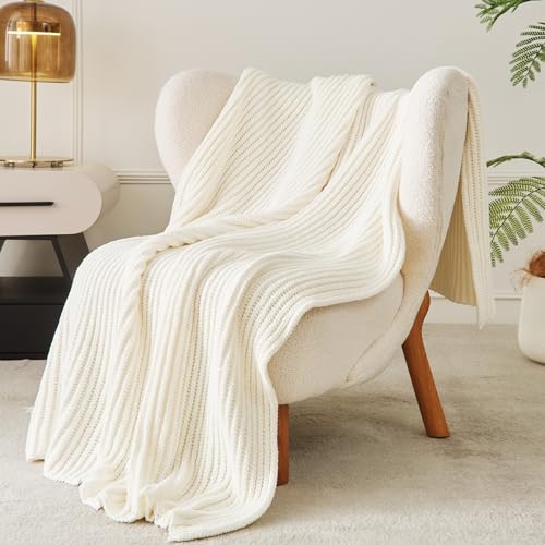 WESHIONGOO Throw Blanket for Couch Soft Knit Throw Blanket with Chenille Yarn Non-Shedding, Chenille Blanket for Living Room Bed Sofa (Cream White, 50"*60") - color: Cream White