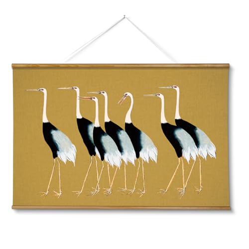 VIYYIEA Extra Large Size Canvas Wall Art, 36x54 Vintage Scroll Hanging Crane Print, Elegant Bird Animal Artwork for Living Room, Bedroom, or Office - color: Seven Cranes