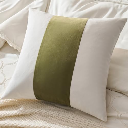 AmHoo Pack of 2 Velvet Panel Cotton Pillow Covers Decorative Pillowcase Cushion for Couch Sofa Bedroom 20 x 20-Inch Olive Green - color: Olive Green, size: 20" x 20" (Pack of 2)