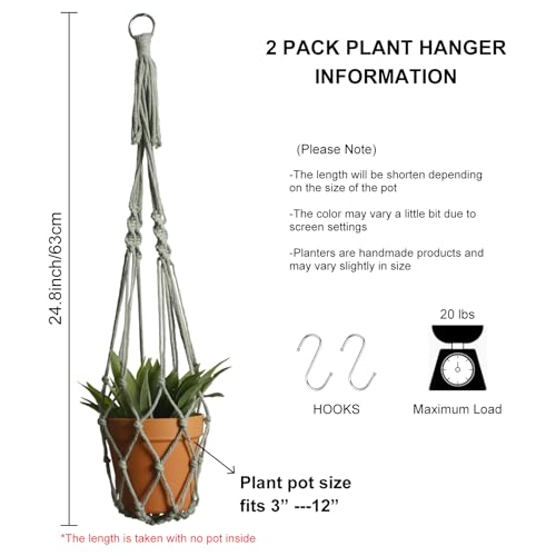 Artilady Macrame Hanging Planter for Indoor Plants, Boho Woven Plant Hanger Large Hanging Flower Pot Holders Outdoor Baskets Storage No Tassels Sage Green Wall Decor (Sage Green-2pcs) - color: Sage Green-2pcs