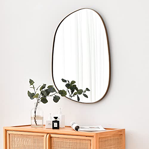 ELEHUME Asymmetrical Mirror for Wall Decor 17.5"*22.5", Modern Brass Framed Wall Mirror for Living Room Bathroom Bedroom Entryway ELE-STOU-0066G - color: Brass, size: 22.5"L x 17.5"W