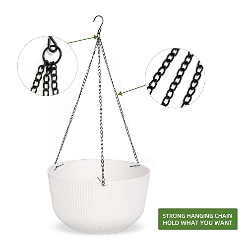 Dexceder 11.2 Inch Self Watering Hanging Planter (2 Pack, White) | Thickened Hanging Basket Flower Plant Pot Indoor Outdoor - color: White, size: 11.2 inch