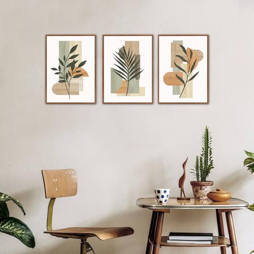CHDITB Neutral Botanical Framed Canvas Wall Art, Boho Minimalist Leaf Wall Decor, Abstract Geometric Nature Plant Wall Painting, Sage Green Terracotta Art Prints for Bedroom Living Room 12”X16”X3 - color: Leaves