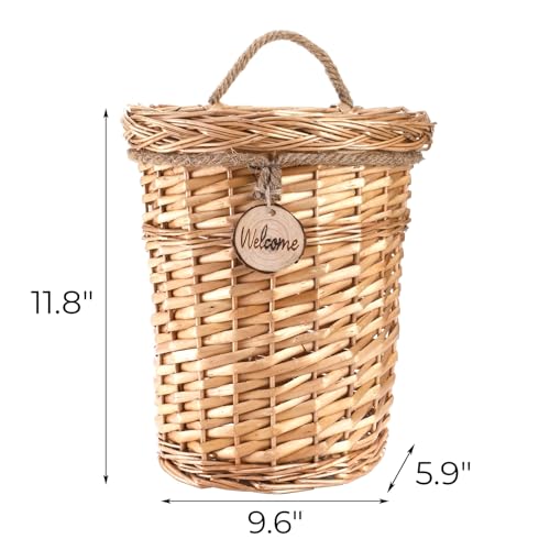 Hiceeden Wicker Hanging Wall Basket, Woven Front Door Flower Basket, Flat Hanging Storage Basket Wall Decor for Home, Garden, Pantry, Farmhouse - style: Country Rustic