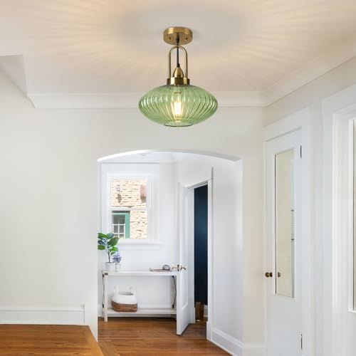 12 Inch Green Pendant Lights Vintage Chandelier Pendant Lighting Modern Mid Century Hanging Lights Adjustable Kitchen Island Light for Dining Room Bedroom Hallway - color: 12 Inch Green