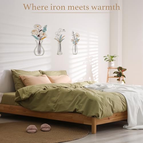 CarryWise 3 Piece Metal Flower Wall Art for Bedroom Living Room, Flower Blue gold - color: Blue Gold & Vase Flower