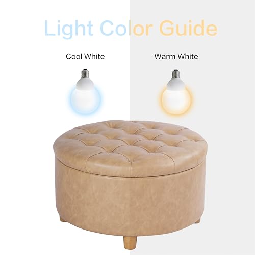 HomePop 28" Button Round Storage Ottoman - Light Camel Faux Leather - color: Light Camel Faux Leather