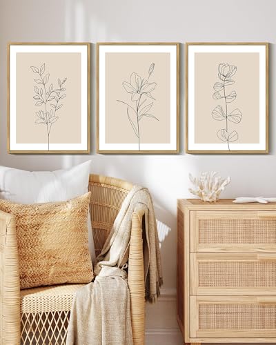 Drsoum Flower Bouquet Framed Retro Wildflower Botanical Pictures Prints Minimalist Modern Nature Plant Floral Rustic Artwork Bedroom Hallway Ready to Hang 11x14in Natural Framed - color: Vintage Dark Moody Flower, size: 14L" x 11W", Natural Framed
