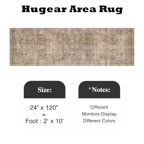 HUGEAR 2x10 Runner Rug Hallway Vintage Brown Machine Washable Retro Floral Low Pile Carpet Vacuumable Distressed Long Throw Rug Bedroom Office Bathroom Kitchen Laundry Non Slip Soft Lightweight - color: Retro | Brown, size: 2' x 10' (Runner)