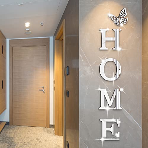 Home Wall Decor,Living Room Wall Decor Home Sign Letters Mirror Wall Stickers,Modern Decals (Silver) - color: Silver