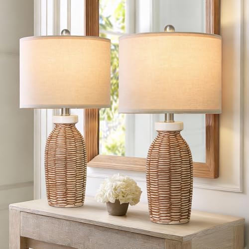22.75" Table Lamps for Living Room Small Lamps for Bedroom Bedside Lamps Set of 2 Boho Lamps for Night Stands Nightstand Lamp Farmhouse Vintage Rustic Modern Side End Table Lamp Light Home Deco Gifts - color: Wood Grain
