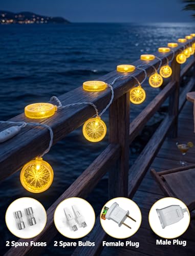 GOOTHY Lemon String Lights Plug in, 8.5Ft Outdoor Fairy Decorations String Lights with 10 LED Yellow Lemon Slice Lights, Hanging Novelty Summer Patio Lights for Garden Kitchen Christmas Wedding Party - color: Lemon Lights