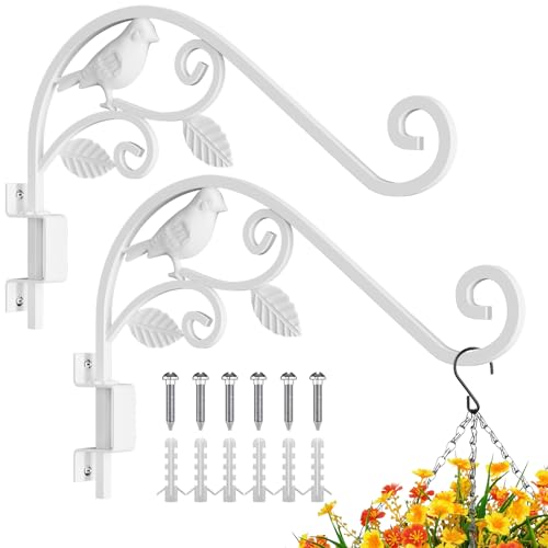 Outdoor Plant Hangers, 2 Pack 15.15 inch Swivel Plant Hooks for Wall Sturdy Wrought Iron Plant Hangers Outdoor, Hanging Plant Bracket Heavy Duty for Bird Feeders, Planters, Lanterns, Wind Chime,White - color: White - 2 Pack
