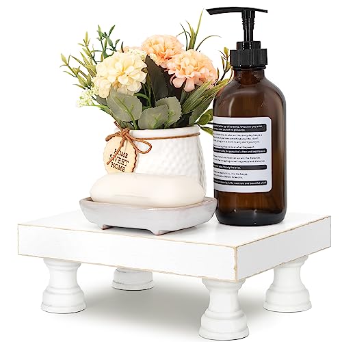 EOSAHR Decorative Wood Riser for Home Decor : Farmhouse Pedestal Stand for Display and Rustic Soap Holder for Sink Organizer - Retro Display Tray for Your Home, Livingroom, Bathroom,and Kitchen - color: C-White
