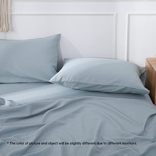 Simple&Opulence Linen Pillowcases 1 Pair Basic Style 55% Euro Linen 45% Cotton Blend Solid Color Flax Shams Set of 2, King Size 20"x40", Dusty Blue - color: Dusty Blue, size: 20"x40"