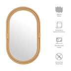 Modway Corsica Oval Rattan Wall Mirror in Natural with Natural Frame – Boho Coastal Hanging Accent Mirror for Bathroom, Bedroom, or Entryway