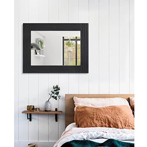 Black Rectangular Vintage Rustic Wood Framed Large Mirror - Deco Farmhouse Living Room Bathroom Bedroom Entrance - 26" x 18" - color: Black, size: 26"L x 18"W