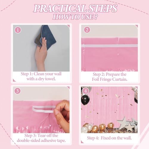 DECOCKRAT 3 Pack Foil Fringe Backdrop - Shiny Tinsel Curtains for Party Decoration/Photo Booth Props - 3.3x8.2 FT Metallic Foil Backdrop for Birthday, Wedding, Graduation, Christmas-Pastel Pink - color: Pastel Pink