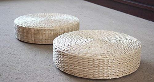 Japanese Style Handcrafted Eco-Friendly Padded Knitted Straw Flat Seat Cushion,Hand Woven Tatami Floor Cushion Corn Maize Husk (Dia40cm/15.8" x 10cm/4")