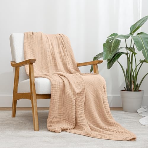 Comfy Cubs Muslin Throw Blanket - 50” x 60” Quilted Design - Lightweight, Breathable 6-Layer Gauze Fabric - Soft Cotton Blanket for Home or Travel - Packaged in Elegant Gift Box - Cream - color: Cream, size: Throw - 50" X 60"