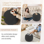 MeMoreCool Round Pouf Ottoman – 20x20x15 Inch Stuffed Footrest with Foam Filling, Dark Grey Small Circle Footstool for Living Room | Soft Teddy Fleece Cover | Washable Compact Floor Pouf - color: Teddy Dark Grey
