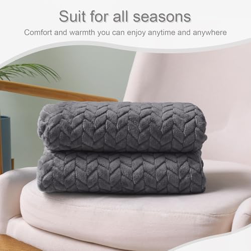 Exclusivo Mezcla Dark Grey Fleece Throw Blanket for Couch and Bed, 50x70 Inches Soft Cozy 3D Decorative Jacquard Flannel Blankets, Lightweight Fuzzy Plush Warm Throws for All Seasons - color: Dark Grey, size: Throw ( 50x70 IN )