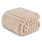 Exclusivo Mezcla Queen Size Flannel Fleece Blanket, Super Soft Striped Jacquard Bed Blanket, Lightweight Fuzzy Cozy for All Seasons, 90x90 Inches, Beige - color: Beige, size: Queen ( 90x90 IN )