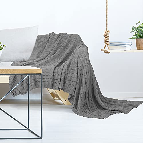 uxcell Cotton Cable Knit Throw Blanket Soft Throw Couch Covers Decors Knitted Blankets for Sofa Bed, Grey Throw(47" x 70") - color: Grey, size: Throw (47" *78")