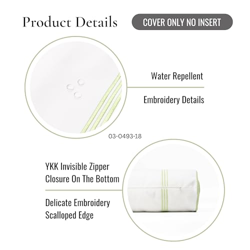 Hofdeco Premium Grandmillennial Coastal Hampton Patio Indoor Outdoor Bolster Pillow Cover Only, 6"x20" Water Repellent for Backyard, Couch, Poolside, Grass Green Embroidered Stripes - color: Grass Green Stripes 6"x20"