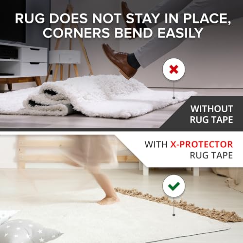 X-Protector Rug Tape - 8 Pcs Set - White Anti-Slip & Anti-Curling Carpet Tape for Hard Floors - Premium Rug Pad Gripper - Carpet Corner Grippers to Keep Your Carpet in Place & Make Corners Flat - size: 8 PCS, Trapezoid (For Hard Floors)