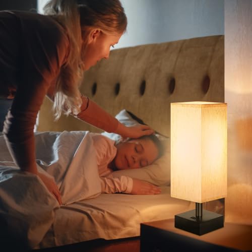DEGNJU Small Bedside Lamp, Mini Minimalist Table Lamp with Square Flaxen Fabric Shade, 11 Inch Desk Reading Lamp for Bedroom, Living Room, Office, 2 Pack - color: Square-Flaxen-11 Inch, size: 2 Pack